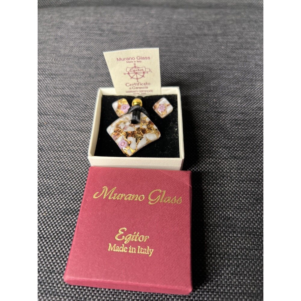 Vetro Di Murano Italy  Murano Glass Egitor Pendant Necklace Earring Set NEW Pink